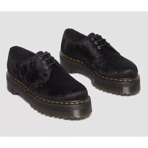 Dr Martens 1461 Quad Platform Derby Shoes Women 6 Black Hair-On M/5 NEW
